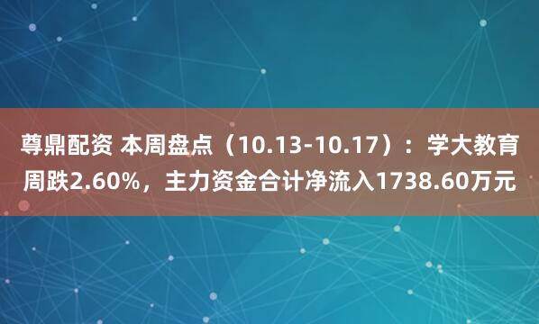 尊鼎配资 本周盘点(10.13-10.17):学大教育周跌2.60%,主力资金合计净流入1738.60万元